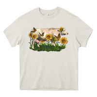 Cream charolais cow with sunflower Heavy Core Tee - LillyAllenDesigns