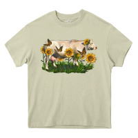 Mossy charolais cow with sunflower Heavy Core Tee - LillyAllenDesigns