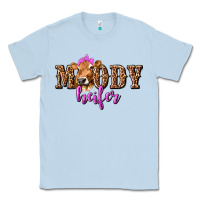 Dusty Blue Moody Heifer with Leopard Classic Tee - texasbilliewilder