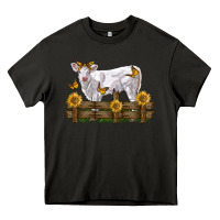 Charolais Calf With Sunflowers Heavy Core Tee | Teevron