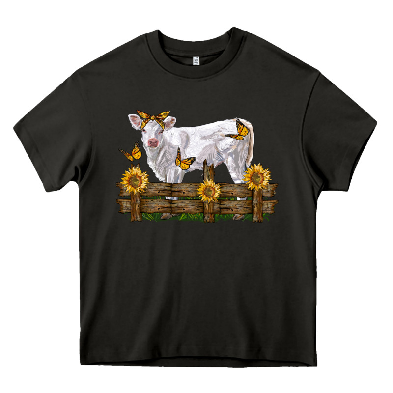 Charolais Calf With Sunflowers Heavy Core Tee by LillyAllenDesigns | Teevron