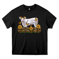 Black charolais calf with sunflowers Heavy Core Tee - LillyAllenDesigns