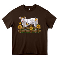 Chocolate Brown charolais calf with sunflowers Heavy Core Tee - LillyAllenDesigns