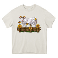 Cream charolais calf with sunflowers Heavy Core Tee - LillyAllenDesigns