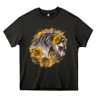 Asphalt arabian horse with sunflowers Heavy Core Tee - LillyAllenDesigns