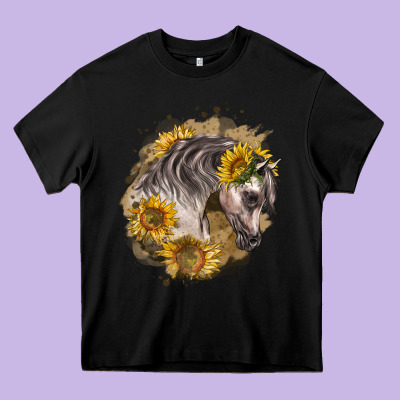 Arabian Horse With Sunflowers Heavy Core Tee Designed By Lillyallendesigns