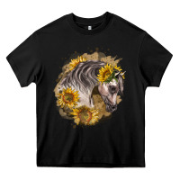 Black arabian horse with sunflowers Heavy Core Tee - LillyAllenDesigns
