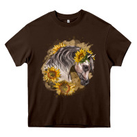 Chocolate Brown arabian horse with sunflowers Heavy Core Tee - LillyAllenDesigns