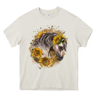 Cream arabian horse with sunflowers Heavy Core Tee - LillyAllenDesigns