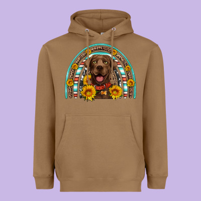 Chocolate Labrador Rainbow Heavyweight Hoodie Designed By Artiststas