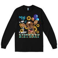 Black My first Birthday baby cow sunflower Long Sleeve Tee - HowdyJamesFarm