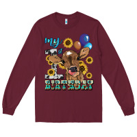 Burgundy My first Birthday baby cow sunflower Long Sleeve Tee - HowdyJamesFarm