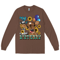 Chestnut My first Birthday baby cow sunflower Long Sleeve Tee - HowdyJamesFarm