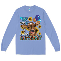 Colony Blue My first Birthday baby cow sunflower Long Sleeve Tee - HowdyJamesFarm