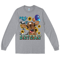 Heather Grey My first Birthday baby cow sunflower Long Sleeve Tee - HowdyJamesFarm