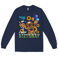 Navy My first Birthday baby cow sunflower Long Sleeve Tee - HowdyJamesFarm