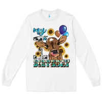 White My first Birthday baby cow sunflower Long Sleeve Tee - HowdyJamesFarm