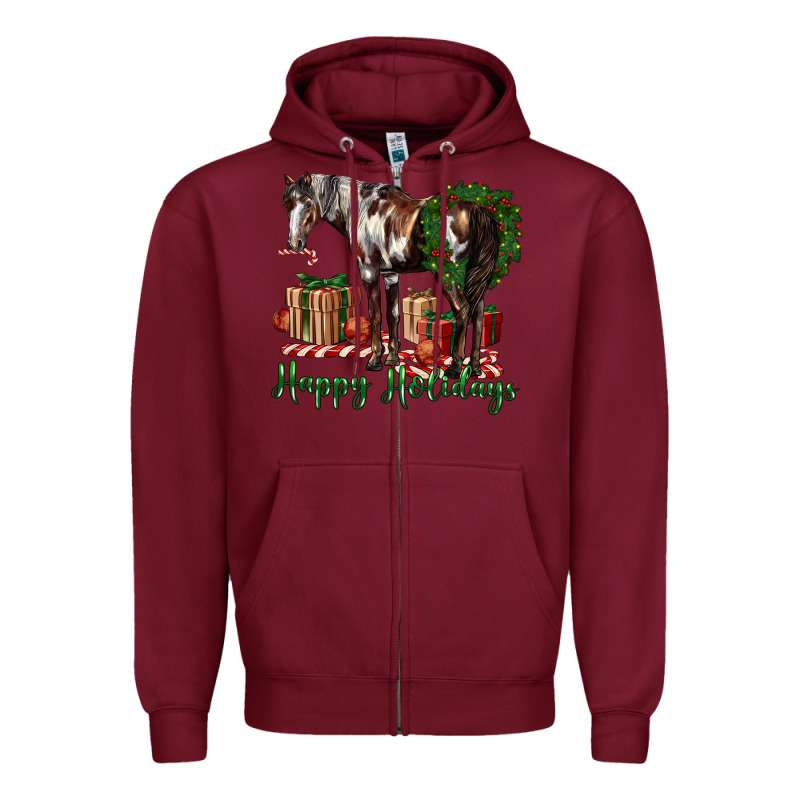 Happy Holidays Mustang Horse Zipper Hoodie by LillyAllenDesigns | Teevron