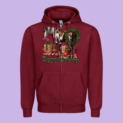 Happy Holidays Mustang Horse Zipper Hoodie Designed By Lillyallendesigns
