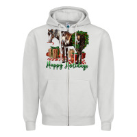 Dove Grey happy holidays mustang horse Zipper Hoodie - LillyAllenDesigns