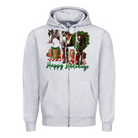 Heather Grey happy holidays mustang horse Zipper Hoodie - LillyAllenDesigns