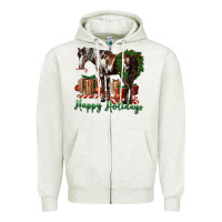 Oatmeal Heather happy holidays mustang horse Zipper Hoodie - LillyAllenDesigns