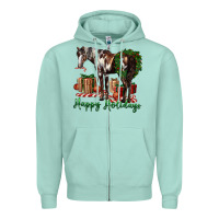 Seafoam happy holidays mustang horse Zipper Hoodie - LillyAllenDesigns