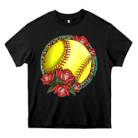 Black Western Softball With Roses Heavy Core Tee - LillyAllenDesigns
