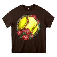 Chocolate Brown Western Softball With Roses Heavy Core Tee - LillyAllenDesigns