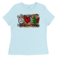 Baby Blue Peace Love Christmas Ladies Tee - Bettercallsaul