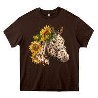 Chocolate Brown appaloosa horse with sunflowers Heavy Core Tee - LillyAllenDesigns