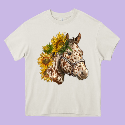 Appaloosa Horse With Sunflowers Heavy Core Tee Designed By Lillyallendesigns