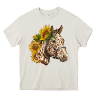 Cream appaloosa horse with sunflowers Heavy Core Tee - LillyAllenDesigns
