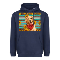 Navy golden retriever with sunflowers Heavyweight Hoodie - Artiststas