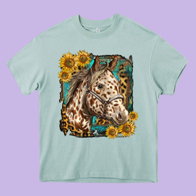 Appaloosa Horse With Sunflowers And Western Background Heavy Core Tee Designed By Lillyallendesigns