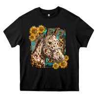Black appaloosa horse with sunflowers and western background Heavy Core Tee - LillyAllenDesigns