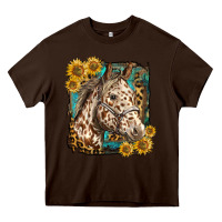 Chocolate Brown appaloosa horse with sunflowers and western background Heavy Core Tee - LillyAllenDesigns