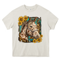 Cream appaloosa horse with sunflowers and western background Heavy Core Tee - LillyAllenDesigns