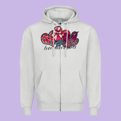 Love Never Fails Zipper Hoodie Designed By Sublimationcraftshop
