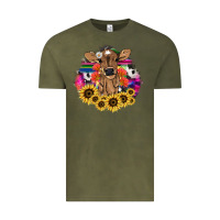 Vintage Olive Baby Cow flower Vintage Tee - HowdyJamesFarm