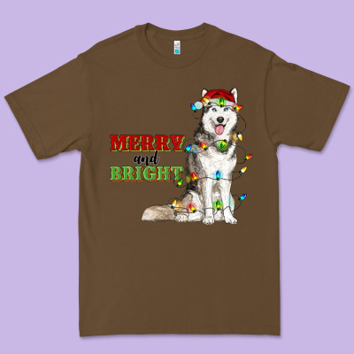 Merry And Bright Husky Premium Tee Designed By Ranaportraitstore