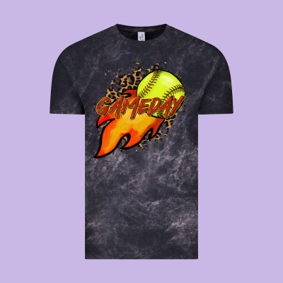 Softball Game Day Leopard Fire And Ball Vintage Tee Designed By Howdyjamesfarm