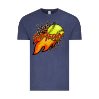 Vintage Denim Softball game day leopard fire and ball Vintage Tee - HowdyJamesFarm