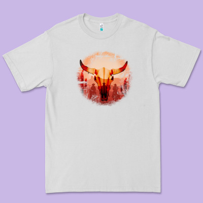 Western Cowboy Sunset Bull Skull Premium Tee Designed By Bettercallsaul