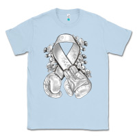 Dusty Blue Lung Cancer white ribbon with boxing gloves Classic Tee - NancyCooperArtShop