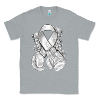 Heather Grey Lung Cancer white ribbon with boxing gloves Classic Tee - NancyCooperArtShop