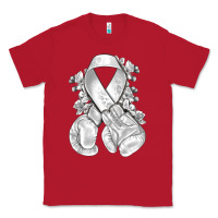 Red Lung Cancer white ribbon with boxing gloves Classic Tee - NancyCooperArtShop