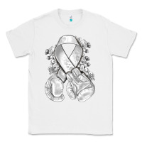 White Lung Cancer white ribbon with boxing gloves Classic Tee - NancyCooperArtShop