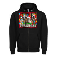 Black Merry Christmas  With Goats Zipper Hoodie - LillyAllenDesigns