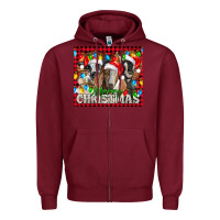 Burgundy Merry Christmas  With Goats Zipper Hoodie - LillyAllenDesigns